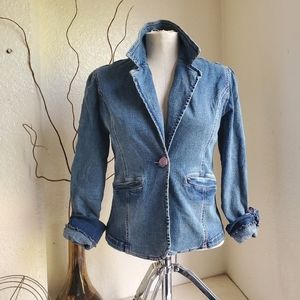 Hot Kiss Rose Button Denim Jacket